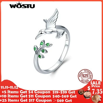 

[ADD TO CART WIN GIFT] 925 Sterling Silver Hummingbird & Leaves Open Ring For Women S925 Silver Adjutable Rings Jewelry Gift