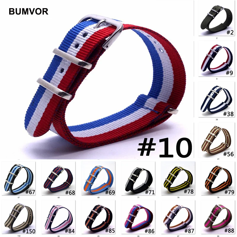 

10Pcs Nylon Watchband 16/18/20/22/24mm Army Sport Woven Fabric Nylon Strap Rainbow Wristband Watch Belt with Buckle