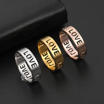 

Skyrim Fashion Hollow Love Letter Ring Stainless Steel Rose Gold Color Casual Engagement Wedding Rings Jewelry Gift for Women