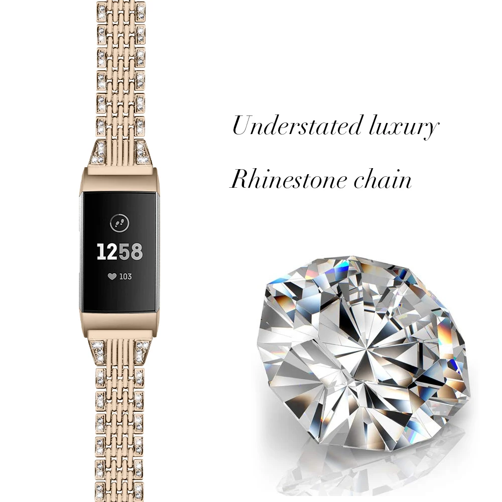 Металлический ремешок для Fitbit Charge 2 Charge 3 Band Diamond нержавеющая сталь Chained сменный Браслет ремешок для Fit bit Charge