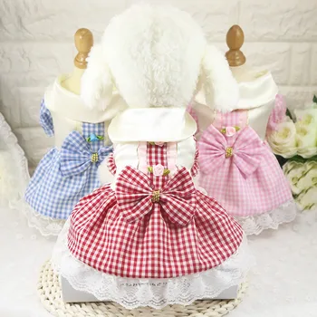 

Summer Dog Dress Chihuahua Cotton Fashion Lattice Bowknot Princess Party Wedding Dress for Small Large Cat Dog Clothes XS-XXL
