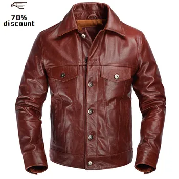 

2020 Red Brown American Casual Style Leather Jacket Single Breasted Plus Size XXXL Genuine Natural Cowhide Coat FREE SHIPPING