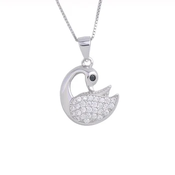 

925 Sterling Silver Round Zircon Swan Female Pendants Silver Chain Necklaces For Women Elegant Animal Fashion Jewelry