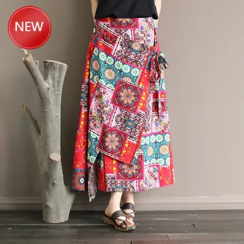 

Woman SkirtsLinnen Lace-Up Een Stuk Rok Lange Onregelmatige Strap Een Doek Rok Lente en Zomer Dropshipping