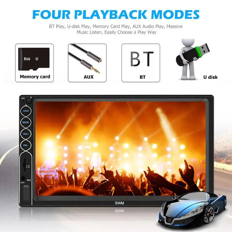 SWM стерео 2 DIN Bluetooth USB AUX радио приемник 7 дюймов сенсорный экран MP5 плеер UI дизайн с