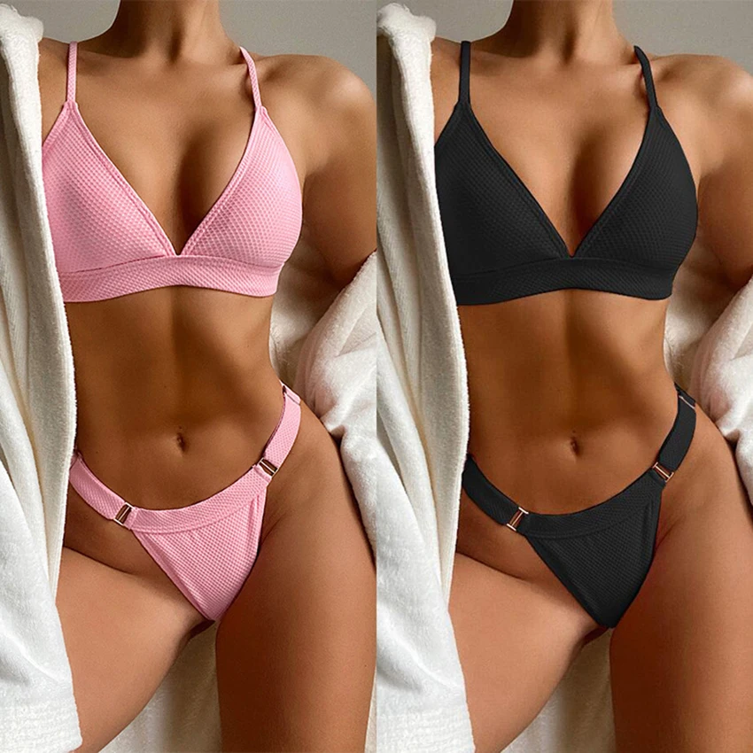 

Sexy Ring Bikinis Swimsuit Women Push Up Swimwear Solid Bikini Set Summer Beach Brazil Biquini Swim Bathing Suit