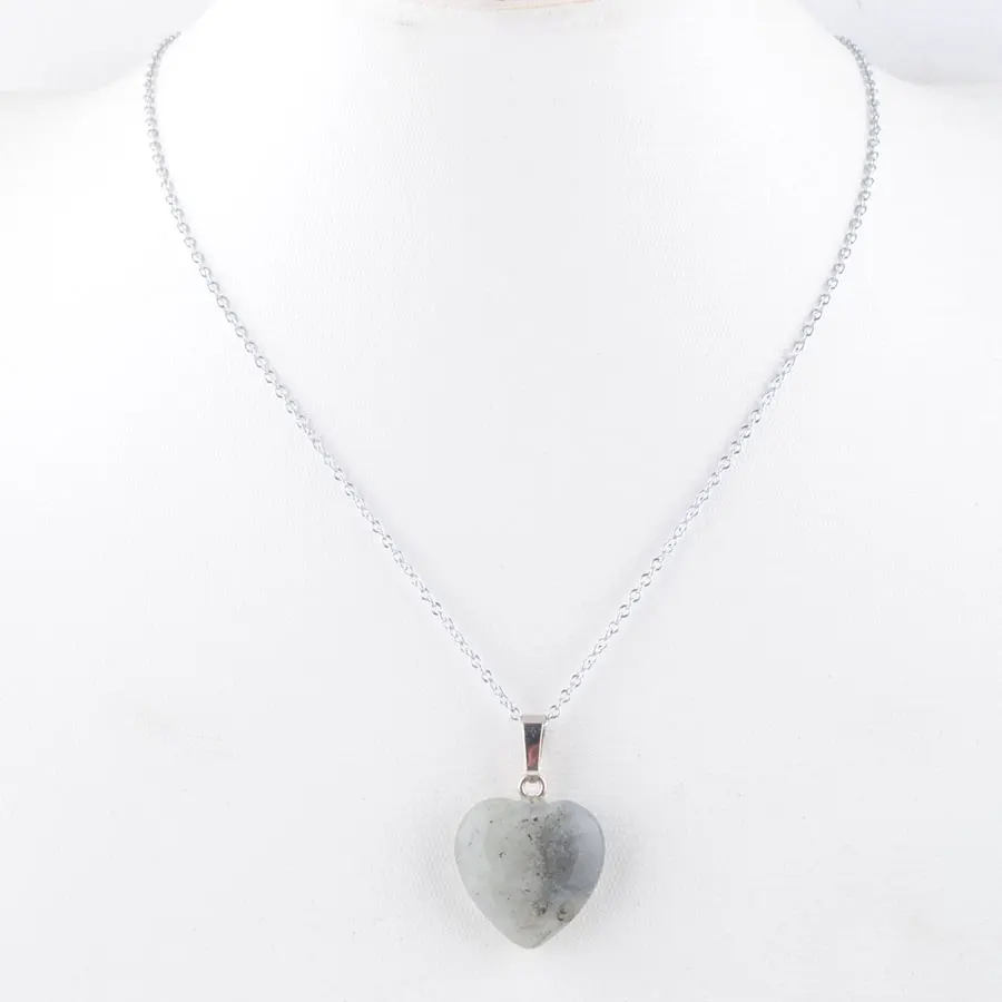 Labradoirte Necklace Натуральный тигровый глаз Агаты драгоценные камни, бусины сердце посеребренные Рейки чакра кулон ожерелье 18 дюймов WOJIAER PBN345 - Окраска металла: Labradoirte Necklace