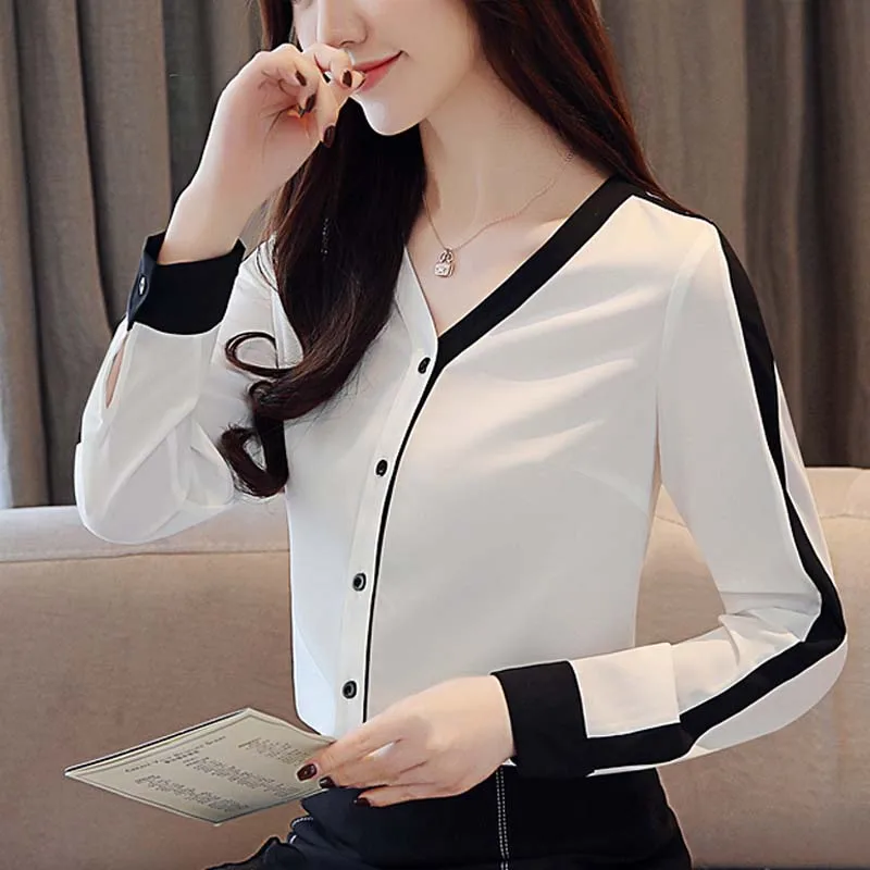 Модные женские топы и блузки с длинным рукавом Новинка 2019 шифоновые рубашки whire