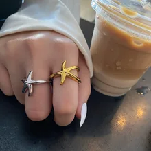 

OE Woman Fashion Starfish Design Sense Finger Ring Seaside Simple Girl Ring Jewelry