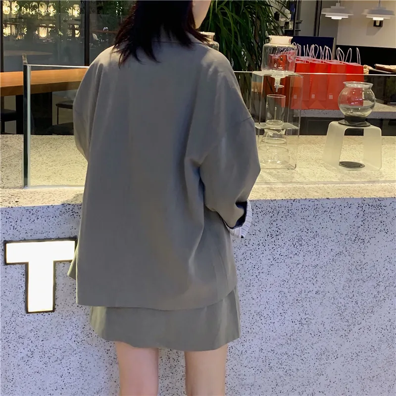 Корейско-Стиль A-line короткая юбка+ двубортный разрез манжеты британский стиль элегантный костюм