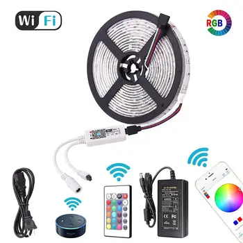 

24V 10M 5M 5050 WIFI LED Strip light Waterproof RGB LED Ribbon tape lamp WIFI Timmer Dimmer Alexa Google Home power Full Kit