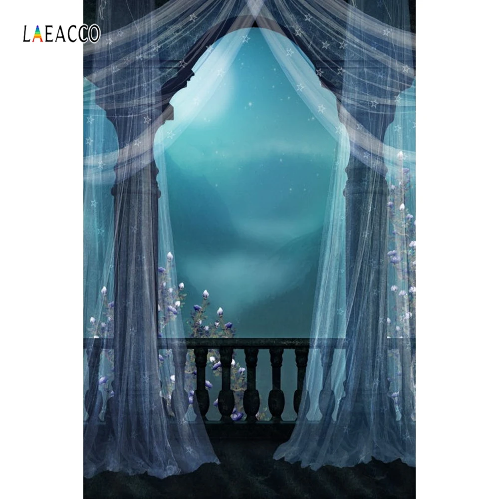 Laeacco фоны для фотосъемки с занавесками шторами аркой туманной луной ночью