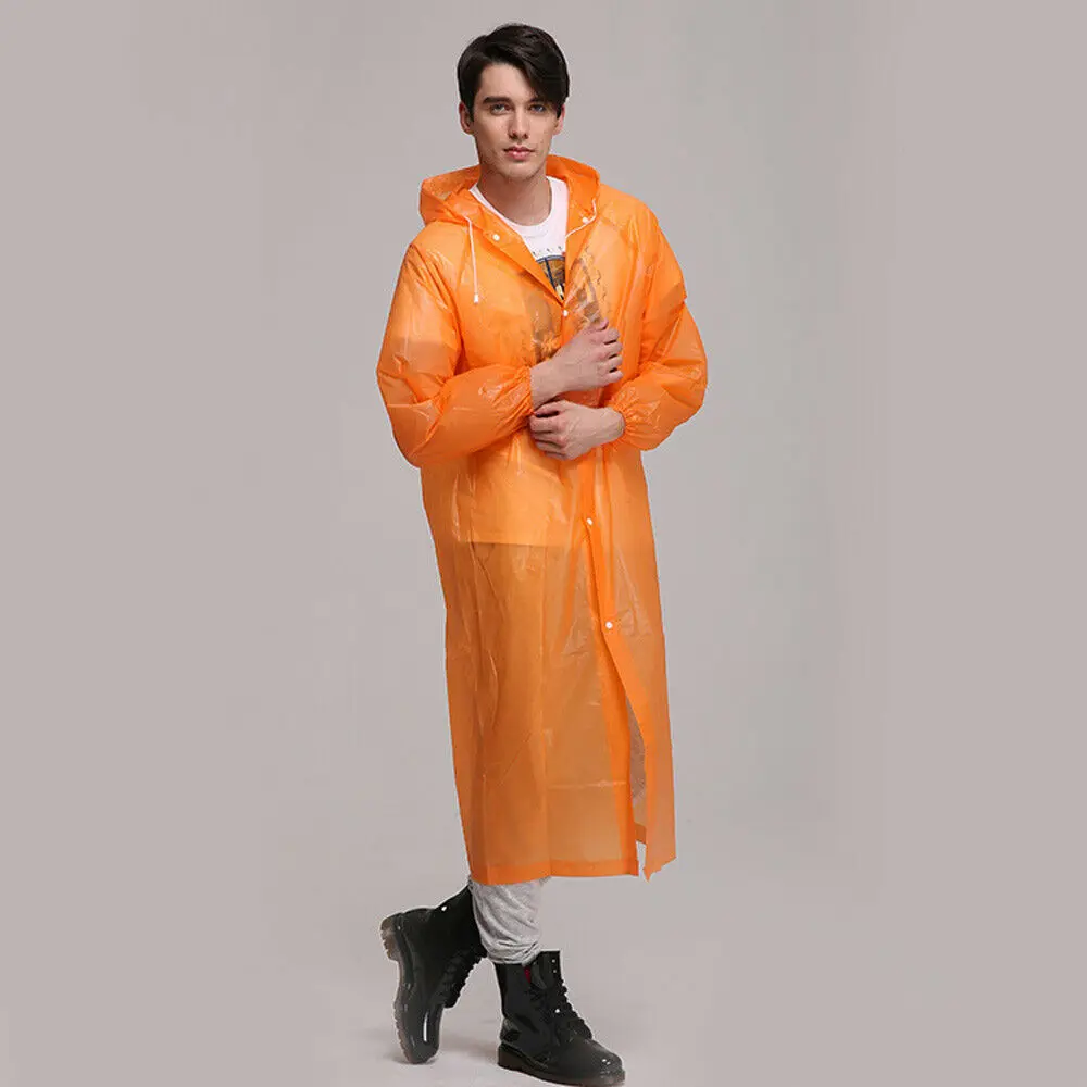 Orange Модный женский, мужской, взрослый экологический прозрачный дождевик EVA с капюшоном для дождевика для дома и улицы, дождевик, водонепроницаемый пончо - Color: Orange