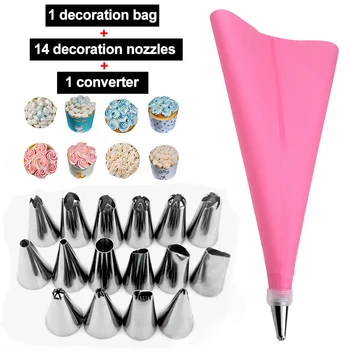 

16pcs/Set Confectionery Bag With Nozzles Icing Piping Tip Stainless Steel Cake Decorating Tool Pastry Cream Spout For Baking