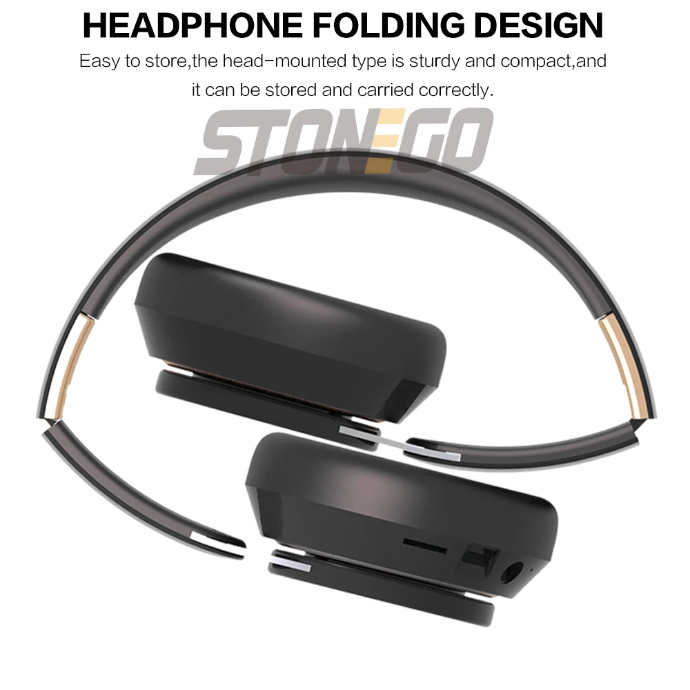 Stonego-fones de Ouvido Estéreo Bluetooth Dobráveis Fone de Ouvido sem Fio Hifi Som de Graves Profundos Microfone hd Orelhas de Couro pu - Image 3