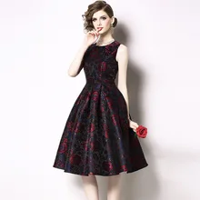 Женское летнее платье большого размера с вырезом лодочкой и талией, винтажное жаккардовое платье без рукавов