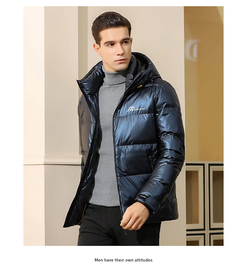 Зимний пуховик мужской короткий стиль утолщенные глянцевые пуховые пальто Модная молодежная Теплая мужская одежда Высокое качество мужские пальто