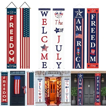 

PATIMATE America Freedom Happy Independence Day Wall Hanging Decorations Banner Fourth of July Flag Porch Sign Set Party Favor