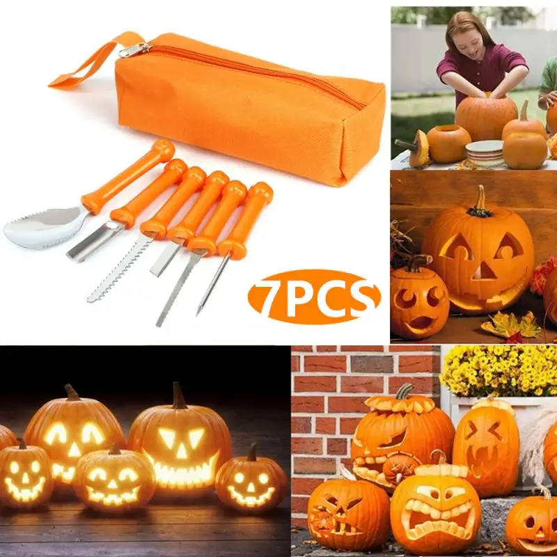 7pcs Halloween Pumpkin Carving Tools Light Decoration DIY Tool Set W/Bag Stainless Steel High Quality Durable Toolkit | Дом и сад