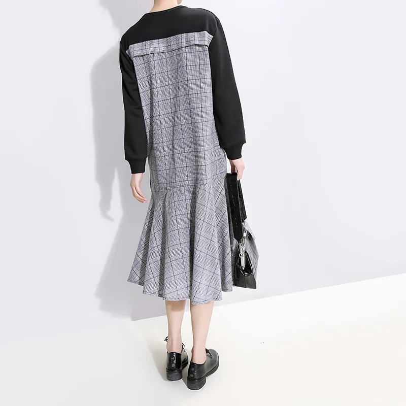 TVVOVVIN Europe Temperament Fashion Women Dress Cotton Casual Plaid Long Sleeve Ladies Dress Autumn New Women Clothing B223