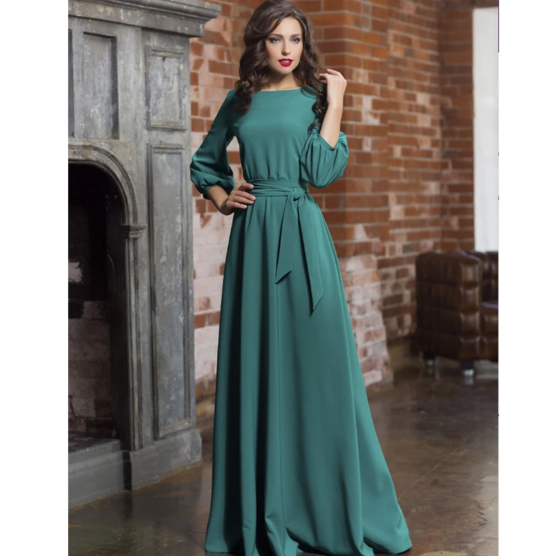 Vintage Bow Tie Maxi Long White Dress Women Lantern Sleeve Elegant Bandage Dress 2019 Solid o Neck Boho Floor-Length Dress