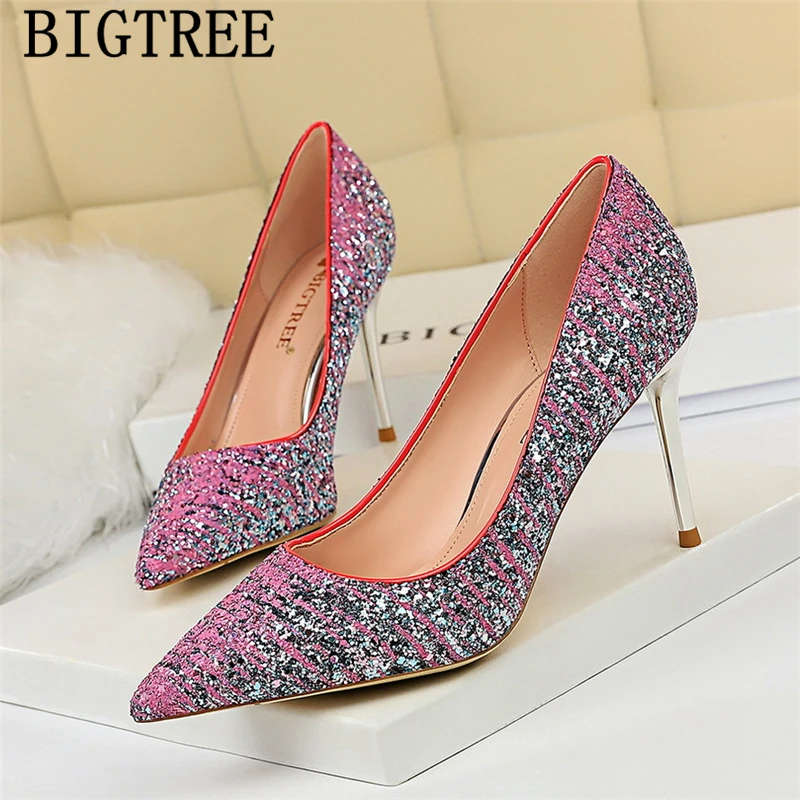 

glitter heels pointed toe heels fetish sexy heels stiletto valentine shoes pumps big tree shoes formal shoes for women fashion