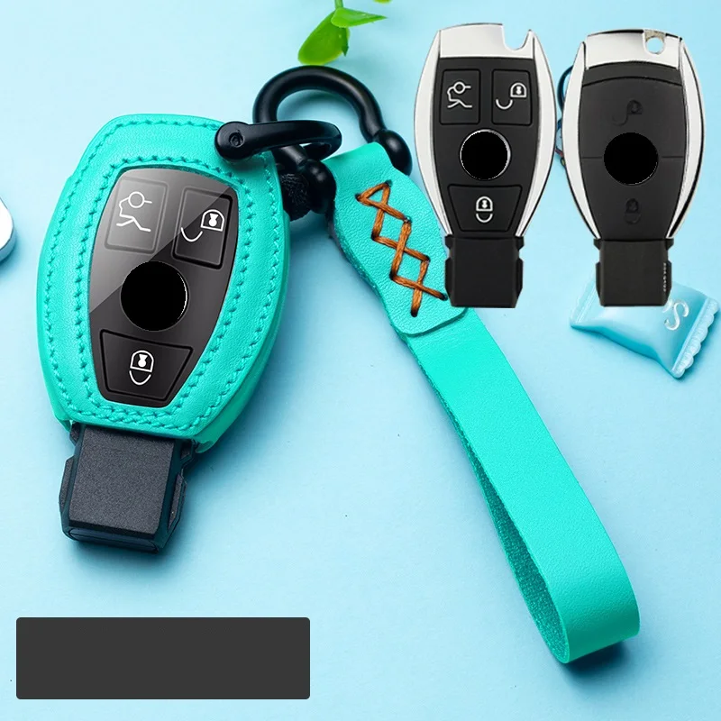B insert key green Автомобильный чехол для ключей из натуральной кожи для Mercedes benz A B R G Class GLK GLA w204 W251 W463 W176 - Название цвета: B insert key green
