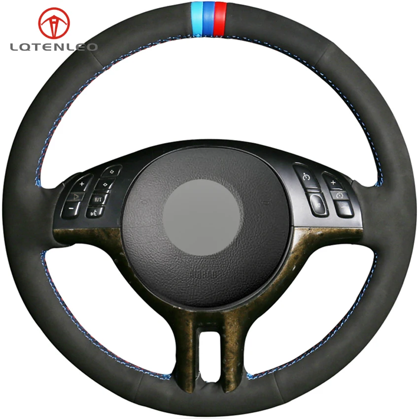 LQTENLEO Black Suede DIY Car Steering Wheel Cover for BMW 3 Series E46