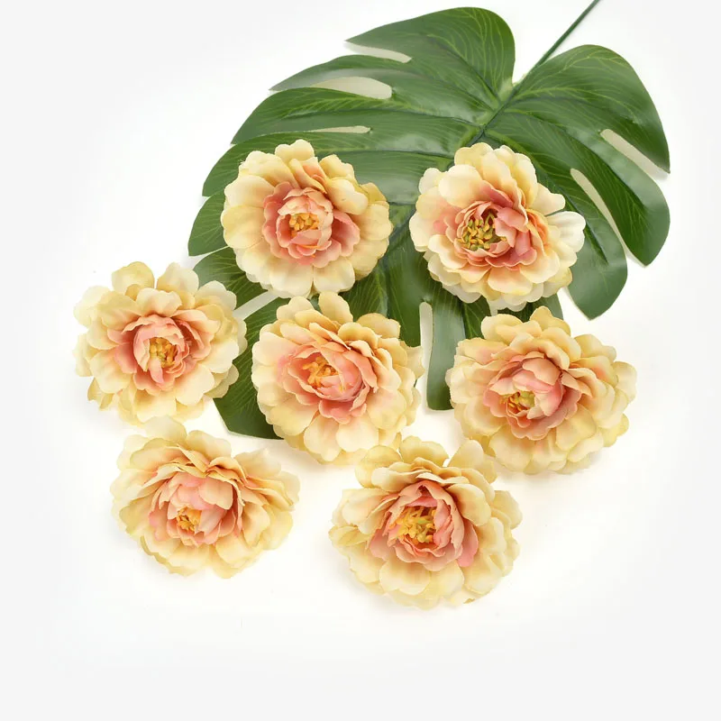 Yellow pink 10 шт. шелк искусственный цветок 5,5 см ядро Роза голова Свадебные украшения для дома на Рождество DIY ВЕНОК скрапбук Подарочная коробка поддельный цветок - Цвет: Yellow pink