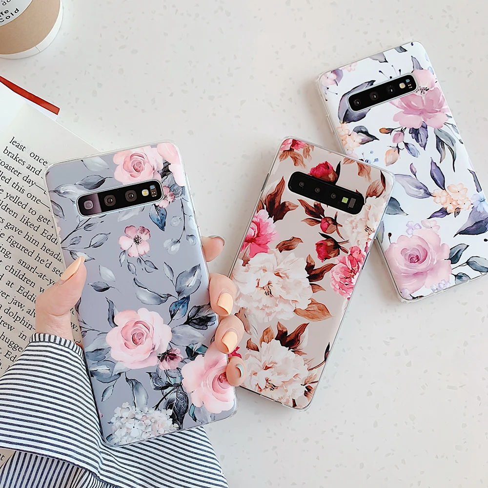 

SUYACS Retro Flower Phone Case For Samsung Galaxy A50 S10 Plus S8 S9 Plus A70 A40 Soft IMD Full Body Phone Back Cover Shell Gift