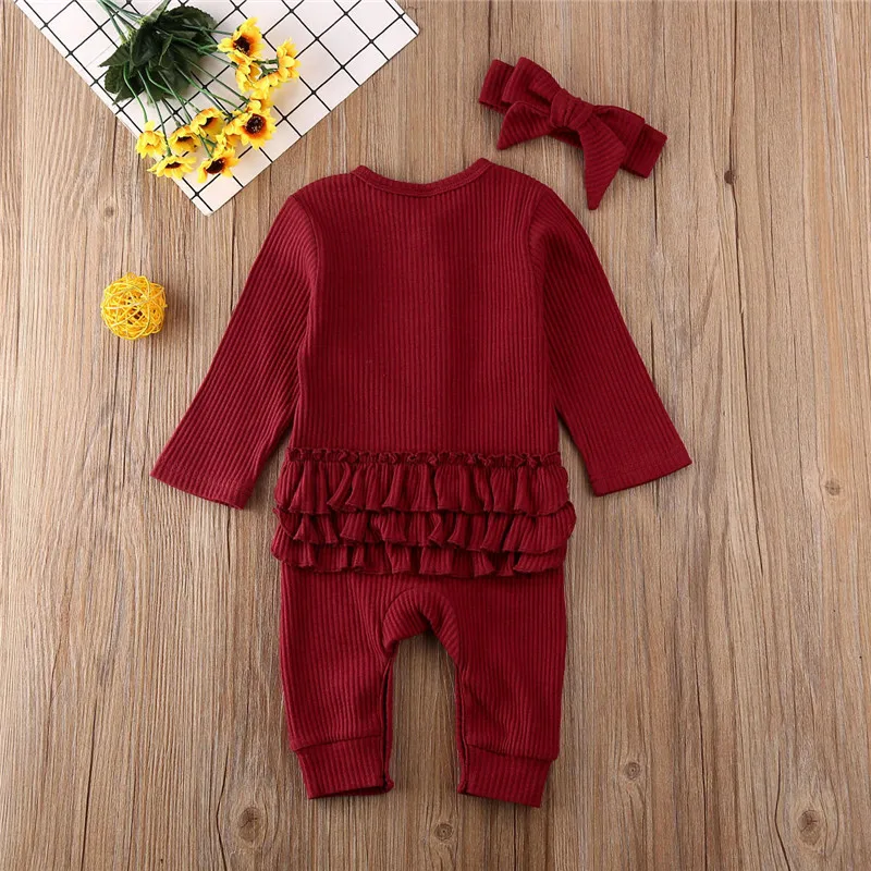 Newborn Baby Boy Girl Rompers Outfit Ribbed Knitted Ruffles Romper Autumn Winter Warm Long Sleeve PP Ruffles Jumpsuit Clothes