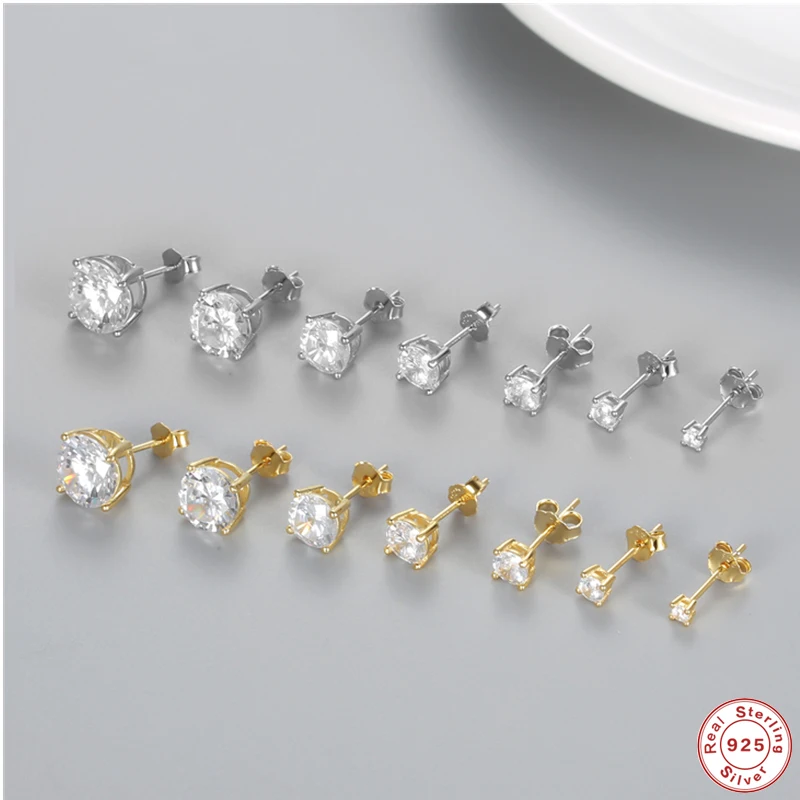 Gorgeous 925 Silver Stud Earrings Women Cubic Zircon Wedding Jewelry A  Pair/set