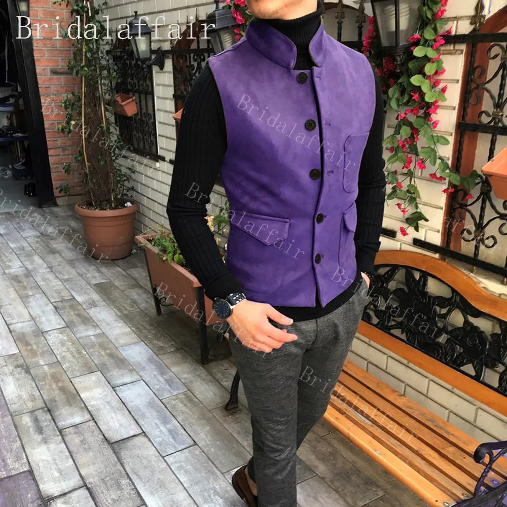 Bridalaffair мужской костюм жилет высокого качества бархатный коричневый приталенный мужской жилет для делового костюма для свадебных женихов 16 цветов больше - Цвет: purple