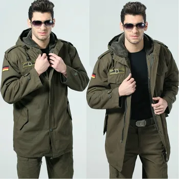 

German Army Military Jacket Men Winter Cotton Jacket Thermal Trench with Hood Jackets Fleece Lining Coat