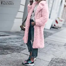 ZANZEA с отворотом и длинными рукавами Плюшевые Пушистые пальто из искусственного меха зимние женские длинные куртки с открытой передней частью теплая верхняя одежда Повседневный Кардиган