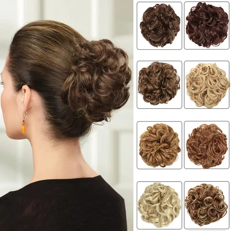 Werd合成弾性ヘアーシュシュカーリーchignons髪ロープ自然な偽おだんごヘア毛ポニーテール延長 人工シニョン Aliexpress