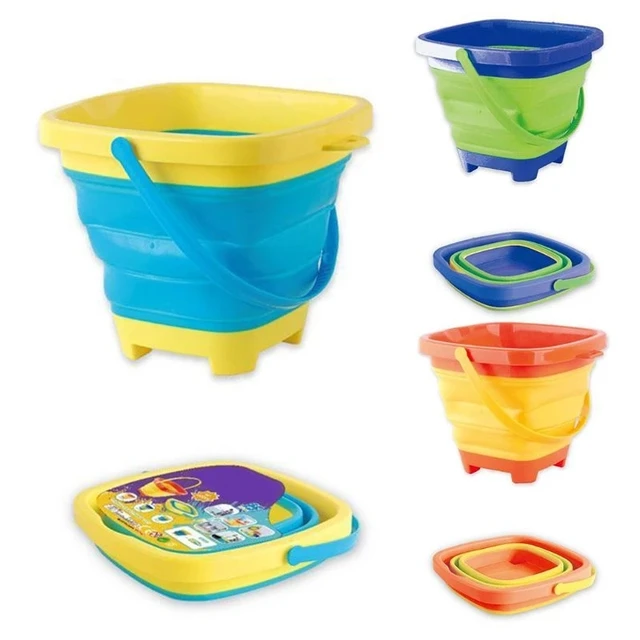 Summer Collapsible Bucket Compact 2-Liter Portable Silicone Foldable Folding Bucket Kids Beach Play Sand Game Water Toys Outdoor 1