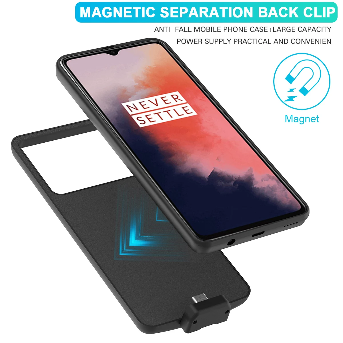 Чехол для аккумулятора 7000 мАч для OnePlus 7 T, магнитное Внешнее зарядное устройство, запасная зарядка, внешний аккумулятор, противоударный чехол One Plus 7 T, чехол
