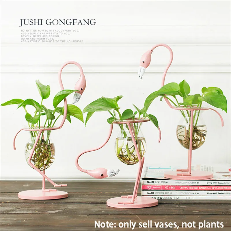 Flamingo Shape Glass Tabletop Hydroponics Flower Vase and Bonsai Pot