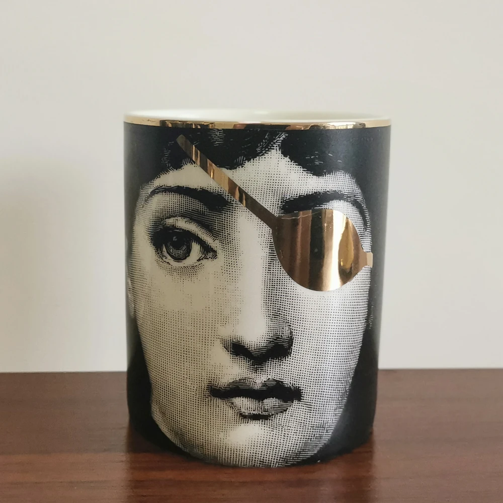 2 without lid Ретро Золотая версия Fornasetti подсвечник Керамическая свеча подсвечник Lina лицо украшение баночки для хранения домашнего рабочего стола украшение - Цвет: 2 without lid
