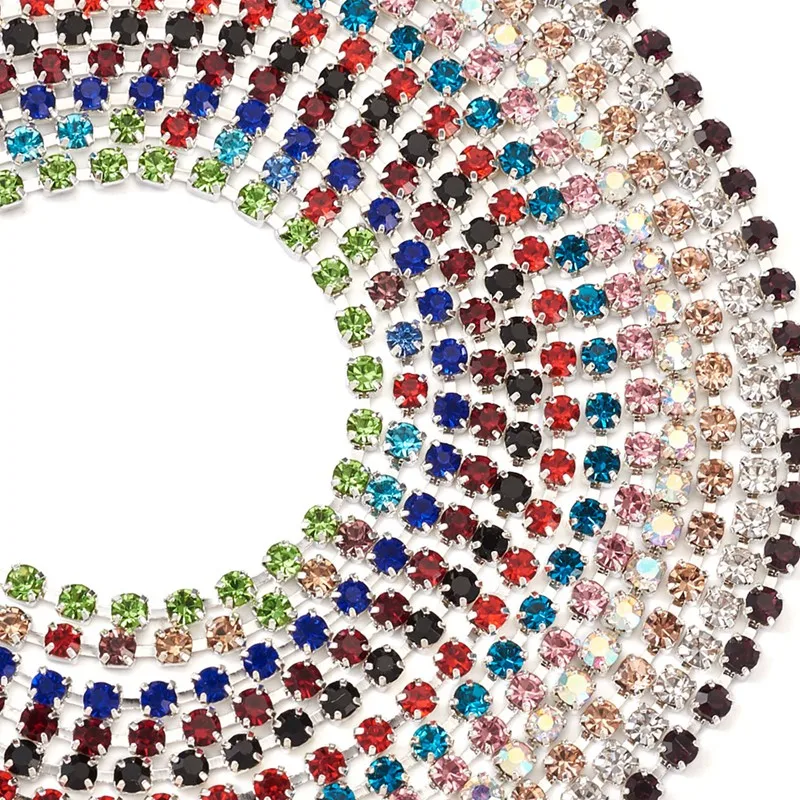 

12yards 2mm Brass Rhinestone Strass Chains Rhinestone Cup Chain Crystal Sew On Rhinestones DIY Garment Ornament Accessories