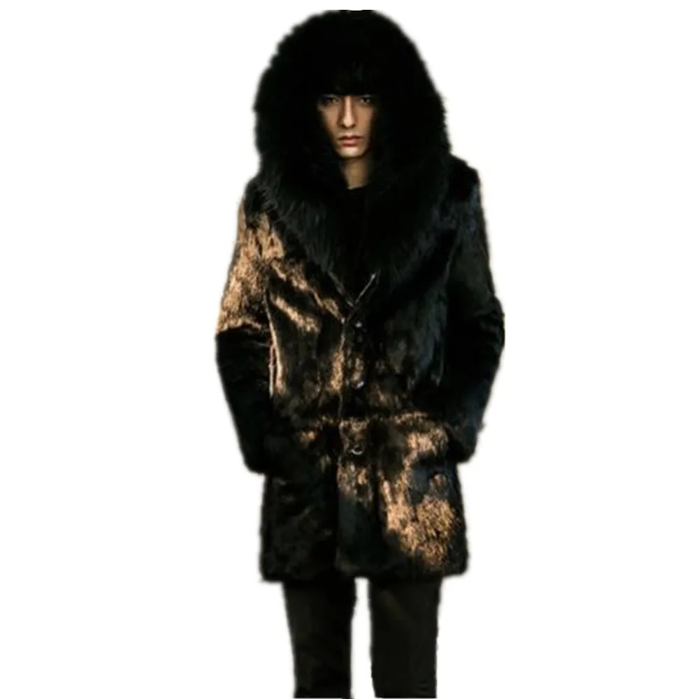Новинка, большие размеры 6XL, осенне-зимняя верхняя одежда, мужское длинное пальто из искусственного меха норки, большая парка с капюшоном, пальто, толстое теплое Черное меховое пальто, куртка