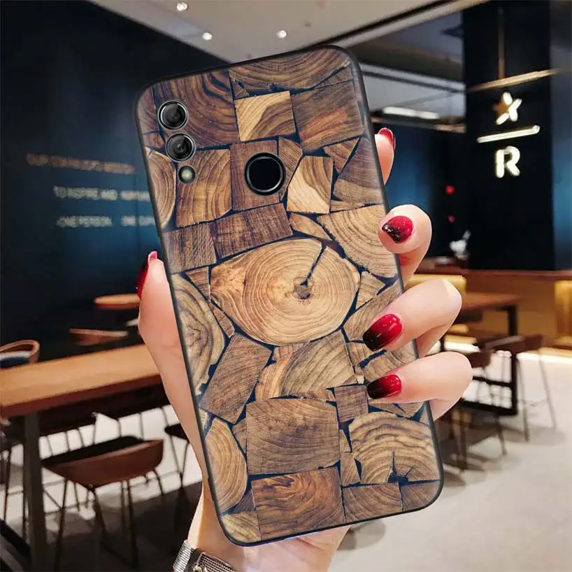 Рисунком деревянной текстуры черный чехол для huawei Y9 Y5 Y6 Y7 Honor 10 9 Lite 9X8X8 S 8A фотоаппаратов моментальной печати 7S 7A 10i 20i V20 чехол для телефона Capa