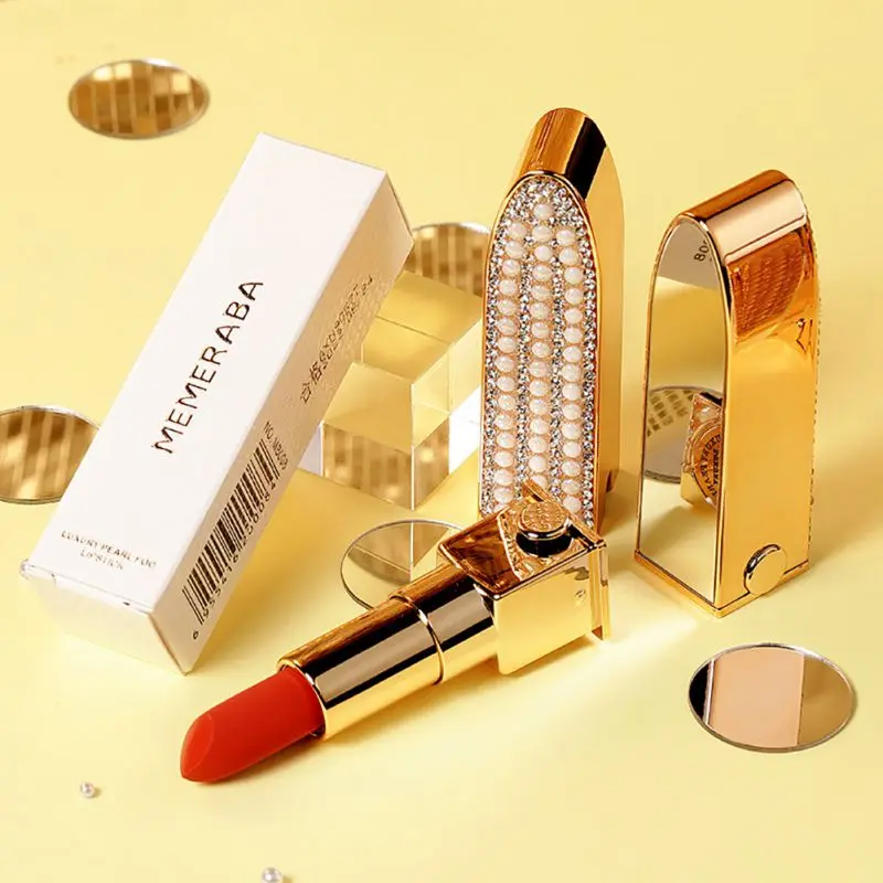 Long Lasting Lipstick Maquiagem Non-Fading Matte Small Gold Diamond Pearl Fashion Smooth Lipstick Lip Makeup