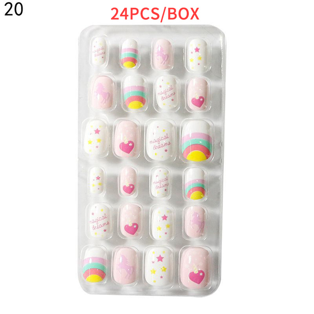 Kids Girls Cartoon Cover False Nails Press On Self Adhesive Nail Manicure Tips Pre-glue Fake Nail Art Decoration