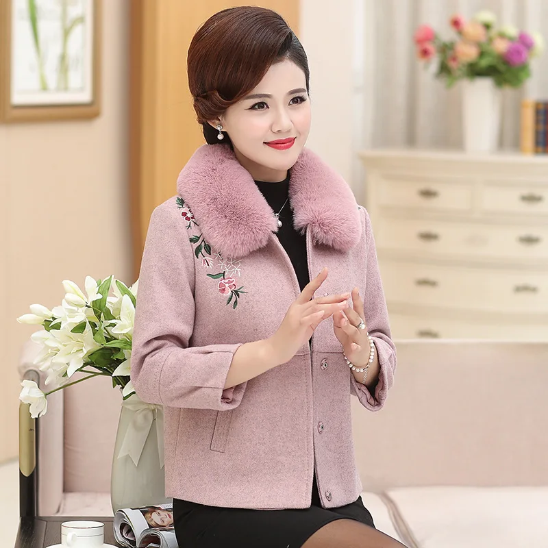 

2018 Middle-aged WOMEN'S Apparels Autumn And Winter Woolen Jacket Middle-aged Women Dress Thick with Fur Collar Wool Woolen Over