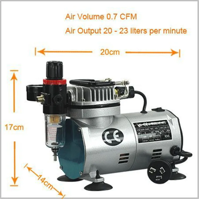 Onnfang Аэрограф Высокое качество одноцилиндровый поршневой компрессор 1/5HP масло уменьшенного использования пластин для Красота арт бодиарт модель торта распыления