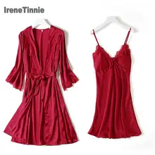 IRENE TINNIE ночная рубашка Женский комплект 2 шт. сексуальный глубокий v-образный вырез с нагрудной накладкой ночной Светильник тонкая дышащая повязка