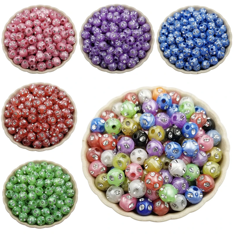 

100PCS/pack Multicolor 8mm Findings Round Loose Beads Jewelry Crystal Acrylic DIY Making Rhinestone Beads Jewelry Accessories