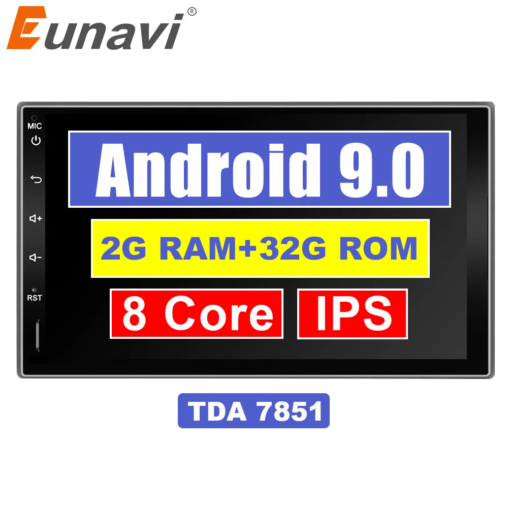 Eunavi 7 'ɲ Din Android 9 0 Автомобильный Кран ПК планшет в тире 2din универсальный 1024*600